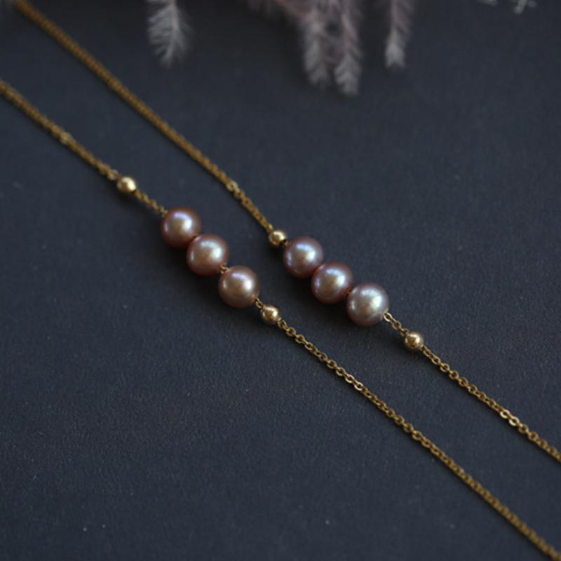 3 Pearl Necklace Cultured Freshwater Pink Pearl Pendant Necklace in 14k Gold Over Sterling Silver Chain