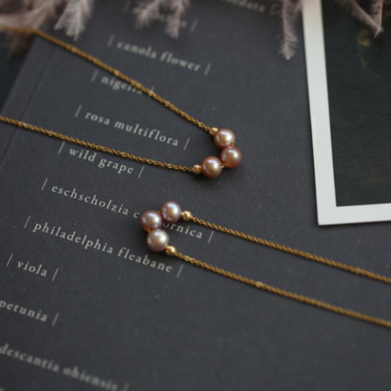 3 Pearl Necklace Cultured Freshwater Pink Pearl Pendant Necklace in 14k Gold Over Sterling Silver Chain