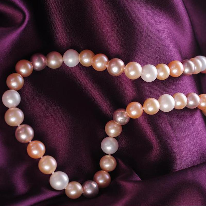 AAA Freshwater Pearl Necklace 9-10mm Multicolor Pearl Strand Necklace with Sterling Silver Clasp