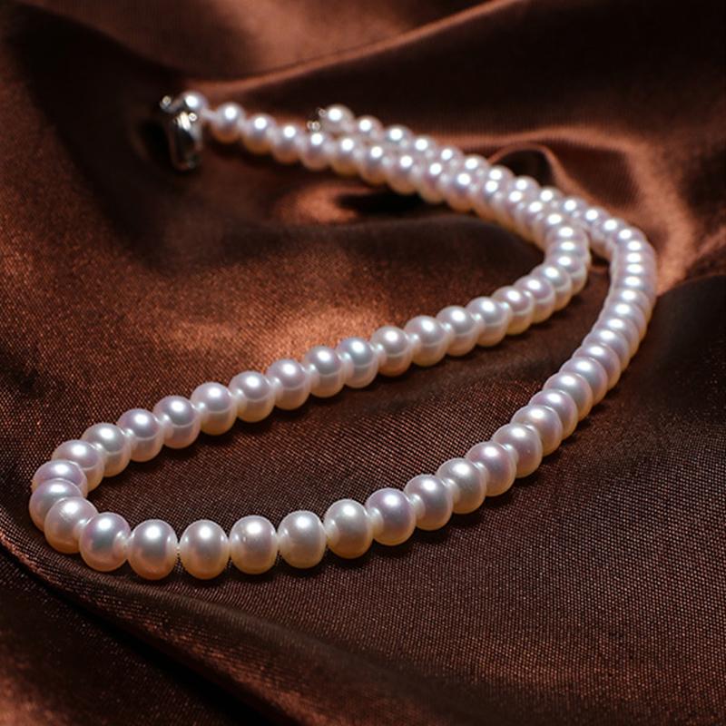9-10mm Big AAAA Cultured Freshwater Pearl Necklace | High Luster Round Real Pearl Necklace in Sterling Silver