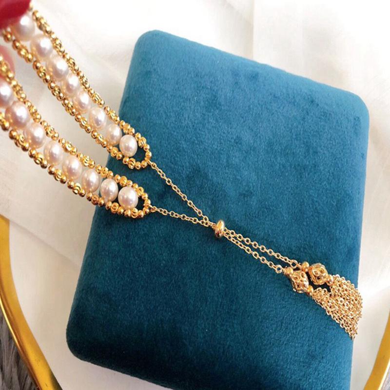 Vintage Style Knit Real Cultured Pearl Multi Strand Bracelet in 14K Gold Over Sterling Silver