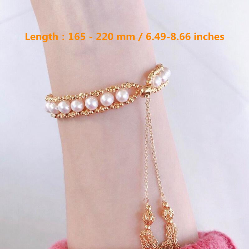 Vintage Style Knit Real Cultured Pearl Multi Strand Bracelet in 14K Gold Over Sterling Silver