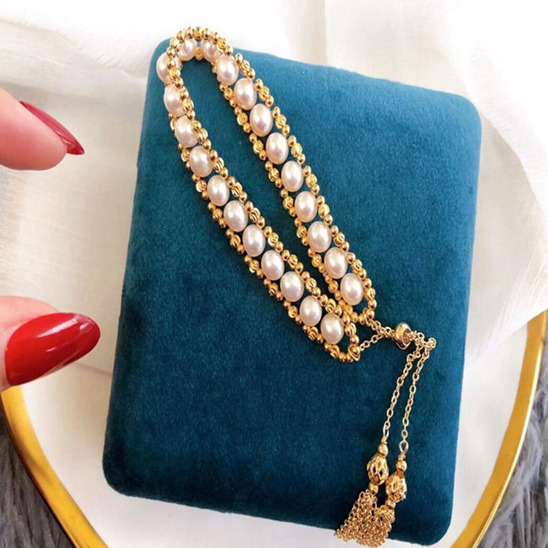 Vintage Style Knit Real Cultured Pearl Multi Strand Bracelet in 14K Gold Over Sterling Silver