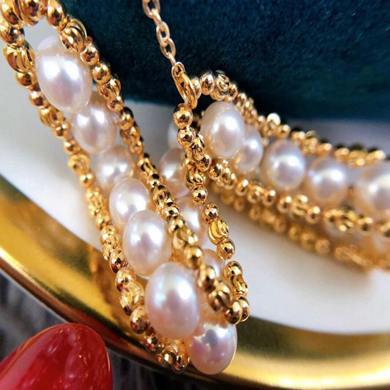 Vintage Style Knit Real Cultured Pearl Multi Strand Bracelet in 14K Gold Over Sterling Silver