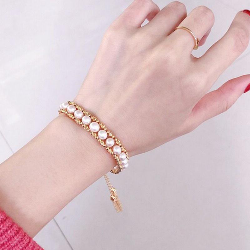 Vintage Style Knit Real Cultured Pearl Multi Strand Bracelet in 14K Gold Over Sterling Silver