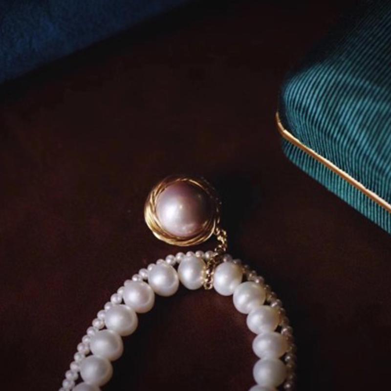 8-9 mm Cultured Freshwater Double Strand Pearl Pendant Necklace in 14k Gold Over Sterling Silver