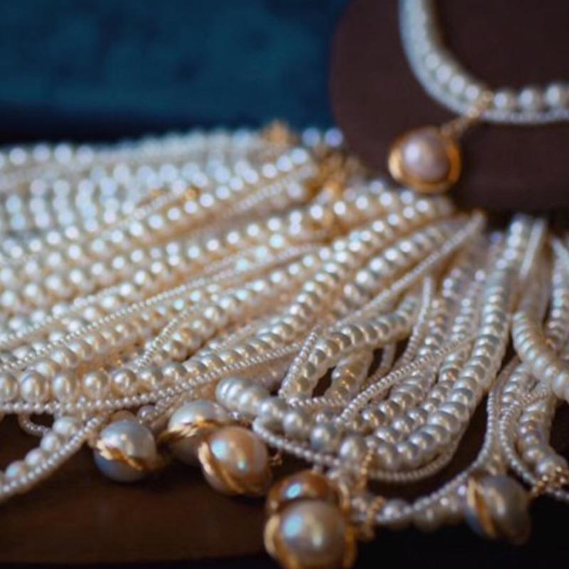 8-9 mm Cultured Freshwater Double Strand Pearl Pendant Necklace in 14k Gold Over Sterling Silver