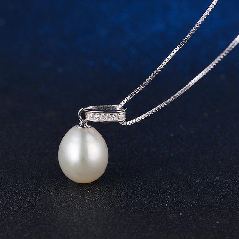 8-9mm White Freshwater Pearl and Diamond Pendant Necklace with Gold and Silver Chain