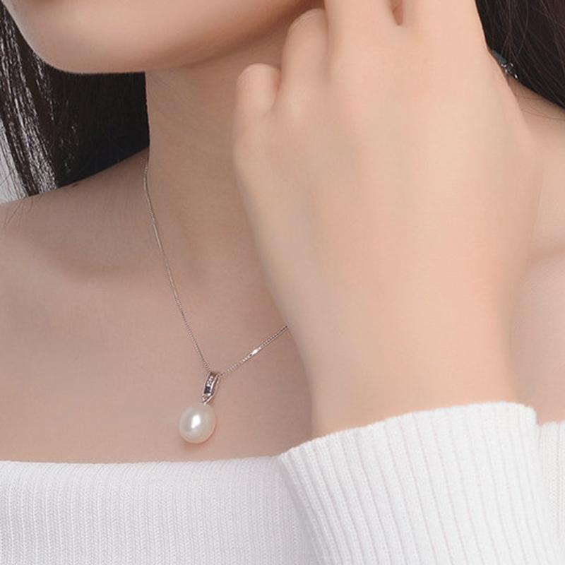 8-9mm White Freshwater Pearl and Diamond Pendant Necklace with Gold and Silver Chain