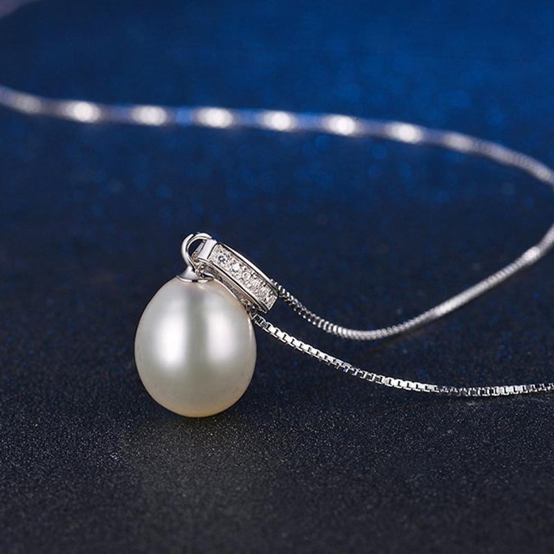 8-9mm White Freshwater Pearl and Diamond Pendant Necklace with Gold and Silver Chain