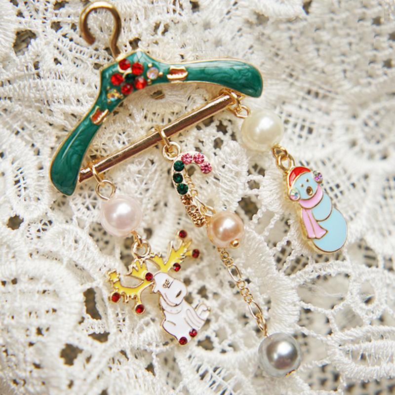 Christmas Brooch Pin Colorful Snowman Elk Pearl Brooch Christmas Jewelry Gift