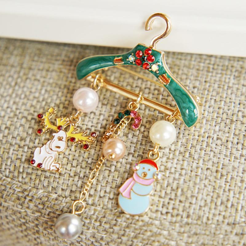 Christmas Brooch Pin Colorful Snowman Elk Pearl Brooch Christmas Jewelry Gift
