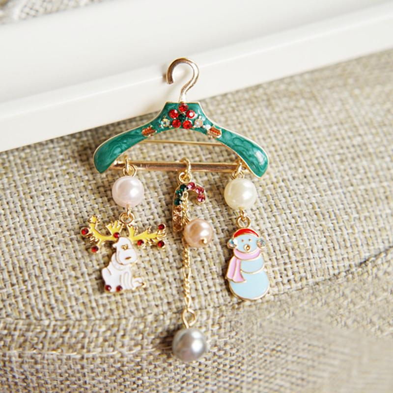 Christmas Brooch Pin Colorful Snowman Elk Pearl Brooch Christmas Jewelry Gift