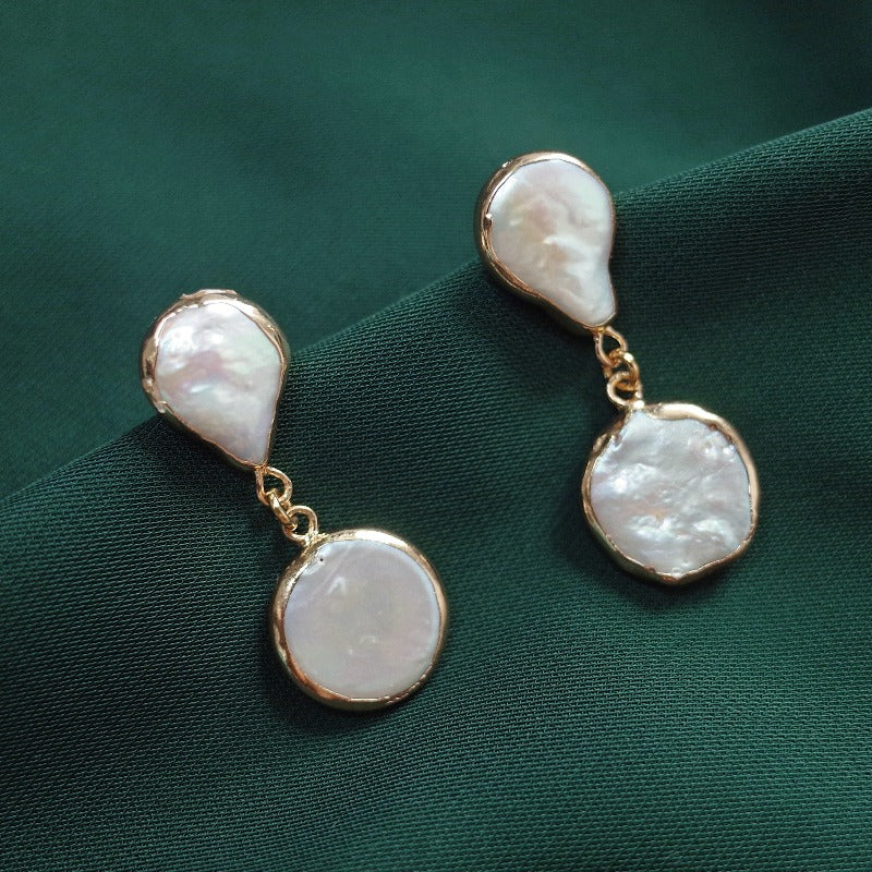 15-18mm AAAA White Real Big Baroque Pearl Drop Earrings in 14K Gold For Dainty Wedding Earrings Jewelry