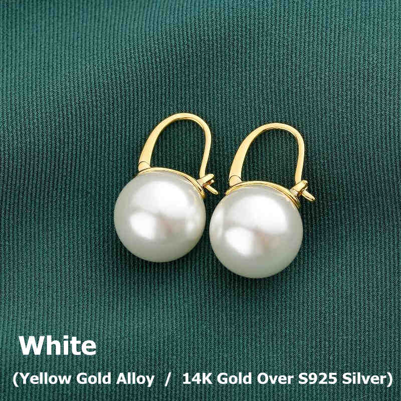 Elegant 14mm Big Pearl Drop Earrings S925 Clasp | Available in White, Champagne, Grey, Gold and Black | Pearl Drop Earrings