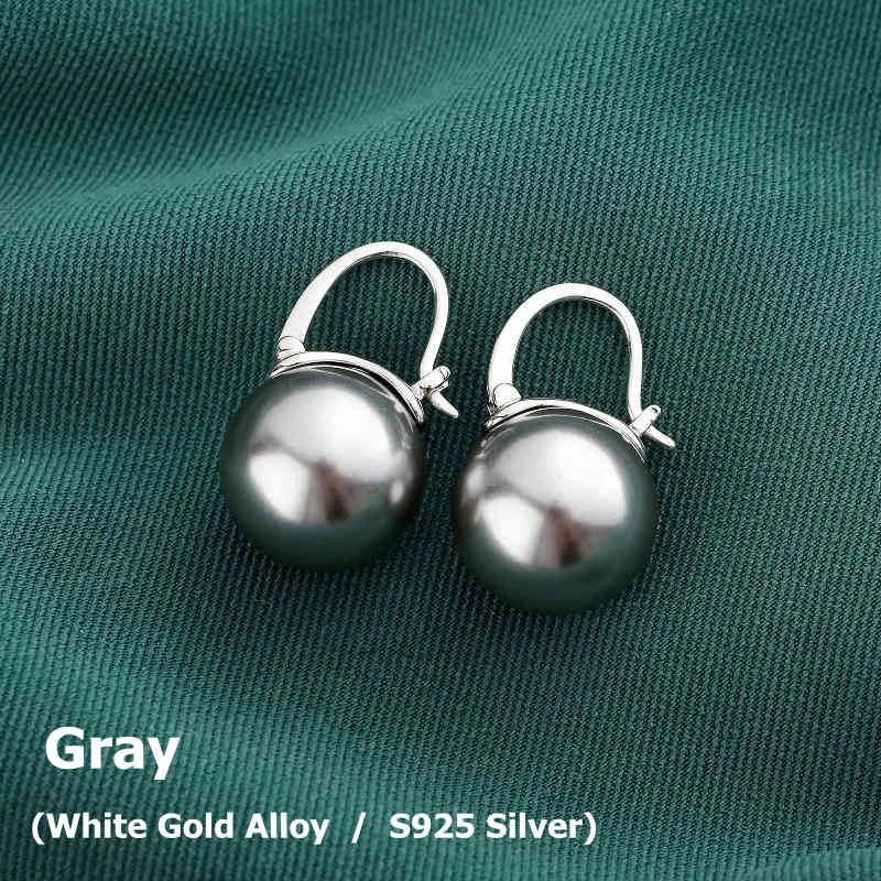 Elegant 14mm Big Pearl Drop Earrings S925 Clasp | Available in White, Champagne, Grey, Gold and Black | Pearl Drop Earrings