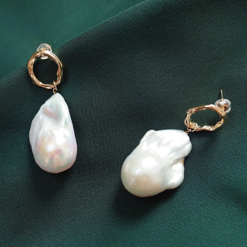 13-16mm AAA Big Baroque Pearl Earrings Saltwater Real Pearl Drop Earrings with Gold Clasp White Pearl Wedding Earrings