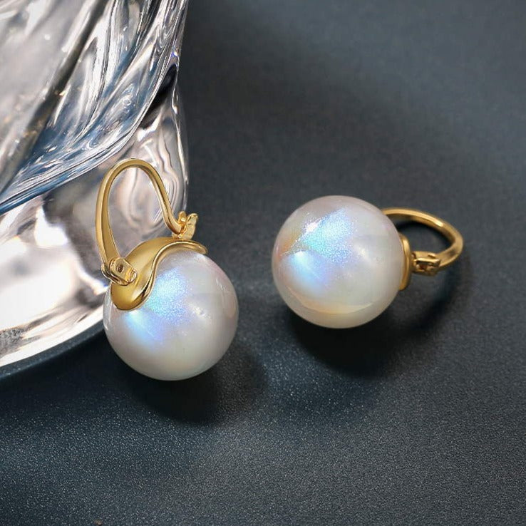 Summer Must-have 14mm Big Opal Drop Earrings | Moonstone Earrings with 14K Gold Plated Clasp
