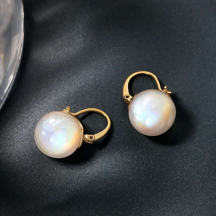 Summer Must-have 14mm Big Opal Drop Earrings | Moonstone Earrings with 14K Gold Plated Clasp