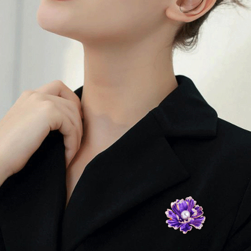 purple flower pearl brooch pin
