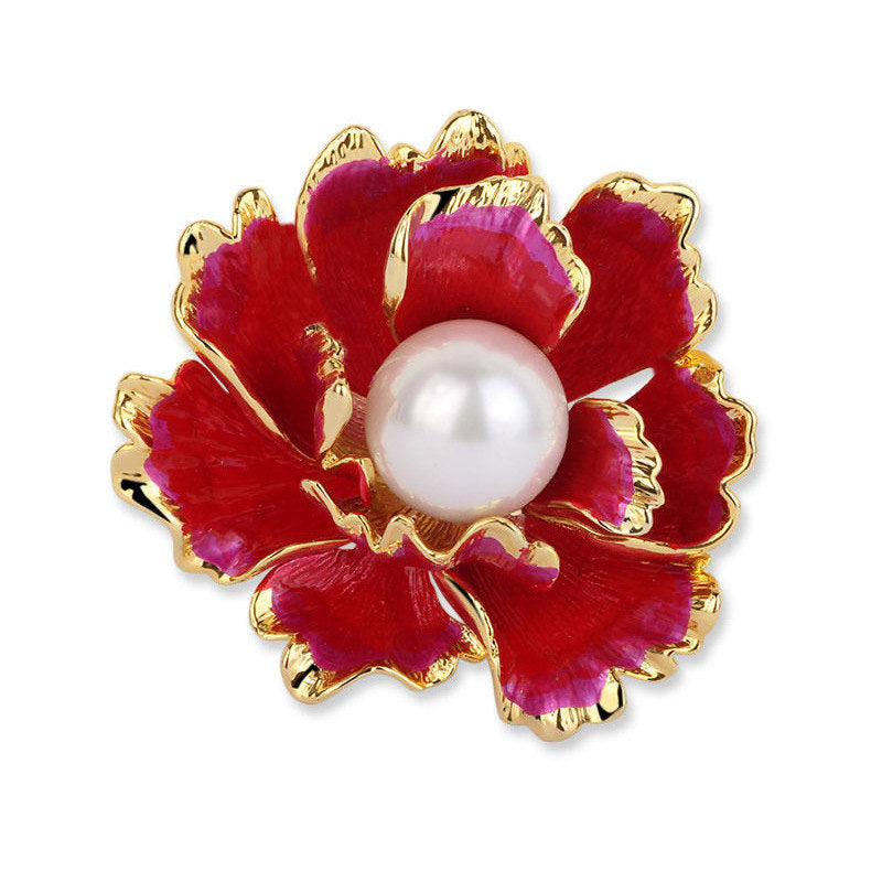 red flower pearl brooch pin