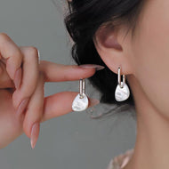 Natural Mother of Pearl Dangle Earrings with Silver Chunky Hoop