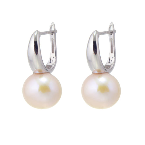 Boucles d'oreilles en perles de coquillage de 10 mm, élégantes créoles en argent avec broche en argent en perle blanche
