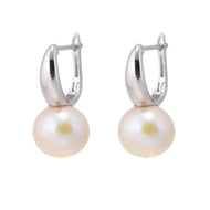 10MM Shell Pearl Earrings Elegant Silver Hoop with White Pearl Silver Pin