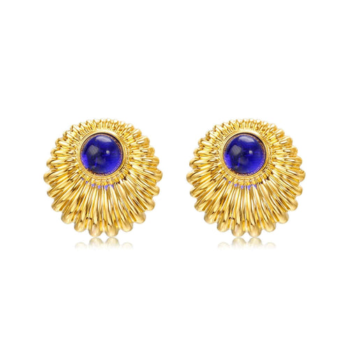 Pendientes de oro estilo vintage Pendientes de diamantes de resina azul con pasadores de plata S925