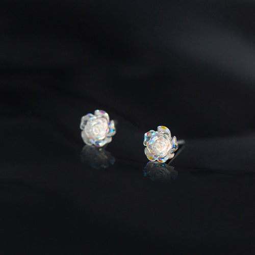 Mini Camellia Earring Studs  Elegant Crystal Feel Earrings S925 Silver Pin