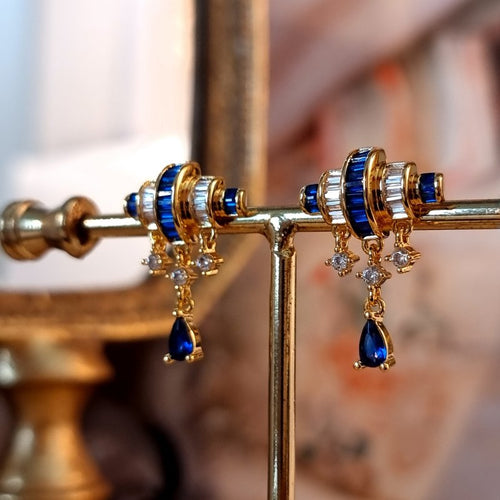 Royal Style Blue Crystal Earrings with S925 Silver Pin