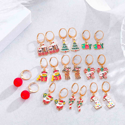 10 Pairs of Christmas Earrings Set Rose Gold Xmas Earrings Gift