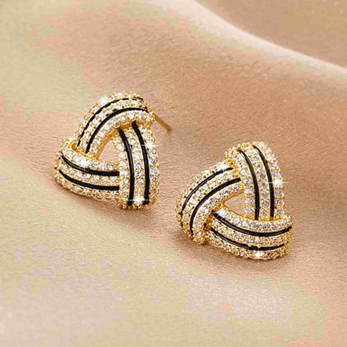 Vintage Style Gold Traingle Earrings with Diamond Line S925 Silver Pin