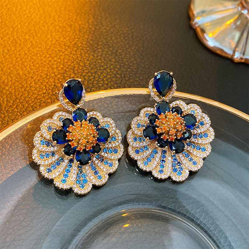 Top Quality Zircon Earrings Designed Blue Crystal Drop Earrings S925 Silver Pin