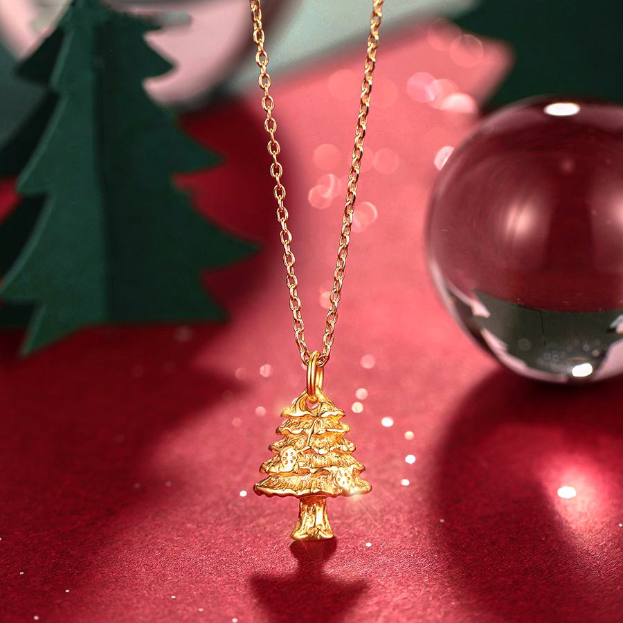 Christmas Tree Necklace With Diamonds Sterling Silver & 10K Yellow Gold |  Kay
