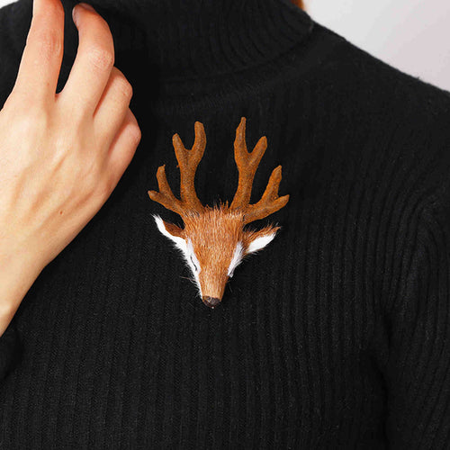 Elk Brooch Furry Deer Christmas Brooch Pin with Xmas Gift Box