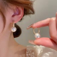 12mm Elegant Pearl Earrings Handmade Twist Hoop Pearl Drop Earrings with Silver Pin