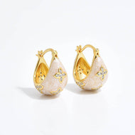 Chunky Hoop Earrings Colorful Enamel with Clover Gold Hoop Earrings with S925 Silver Pin