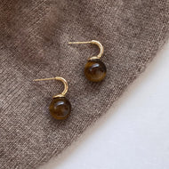 Amber Drop Earrings with 14K Gold Plated Hoop Tigerite Stone Earrings S925 Silver Pin
