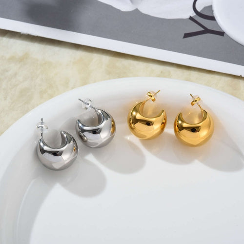 Gold Crescent Moon Earrings | Chunky Gold Hoop Earrings | Gold Earrings for Women