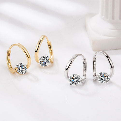 Diamond Hoop Earrings | 8mm Crystal Drop Earrings in 14K Gold Plated S925 Silver Pin