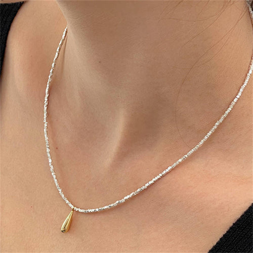 Silver Chain Necklace with Gold Pendant Waterdrop Bling Necklace Chocker