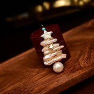 Real Baroque Pearl Necklace Pendant Luxury Christmas Tree Brooch Necklace with Gold Chain