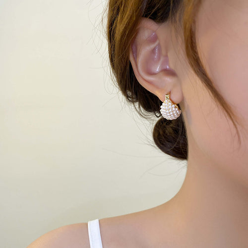 18K Gold Plated Pearl Hoop Earrings Full Pearl Chunky Earrings with S925 Silver Pin