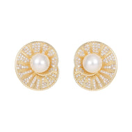 Gold And Silver Pearl Stud Earrings Conch Vibe Diamond Earrings with S925 Silver Pin