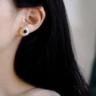 Gold Elegant Pearl Earrings | Vintage Lapis Lazuli Earrings | Water Drop earrings Earrings in 18K Gold Plated