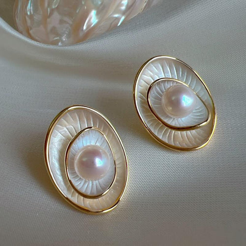 Freshwater Pearl Earring Studs Big Shell Design Real Pearl stud Earring Silver Pin