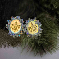 Handmade Czech Crystal Earring Studs Vintage Style Gold Earrings with Silver Pin