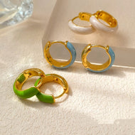 Blue Enamel Hoop Earrings French Small Wide Hoop Earrings Gold Plated with S925 Silver Pin