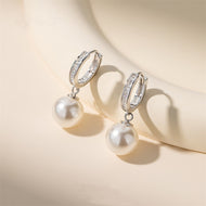 Pearl Drop Earrings Silver Crystal Hoop with Pearl Dangle Earrings S925 Silver Pin